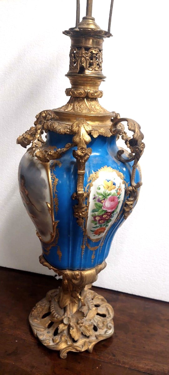 Grande lampada porcellana sevres e bronzo dorato al mercurio -Francia XIX secolo-photo-2