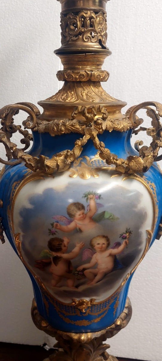 Grande lampada porcellana sevres e bronzo dorato al mercurio -Francia XIX secolo-photo-5