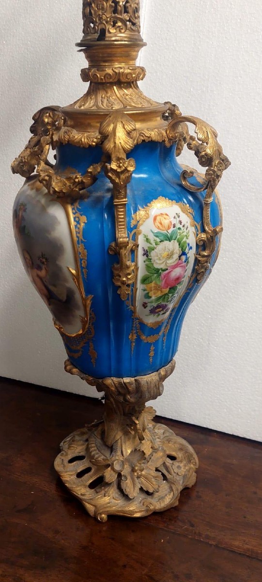 Grande lampada porcellana sevres e bronzo dorato al mercurio -Francia XIX secolo-photo-6