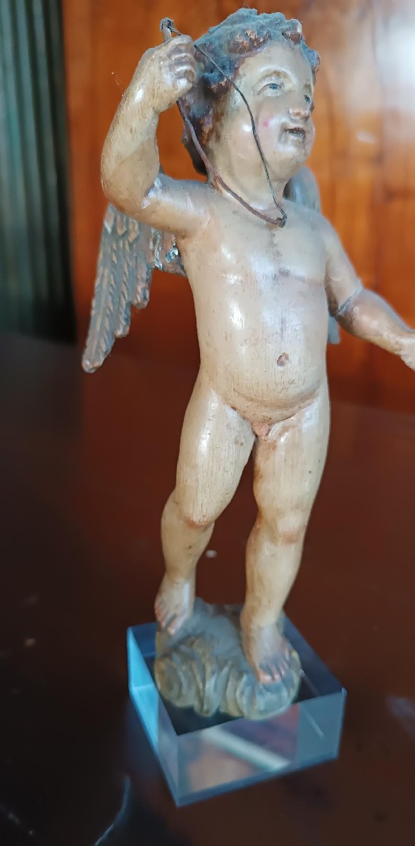 Antico piccolo cherubino in legno policromo -Italia XVIII secolo-photo-6