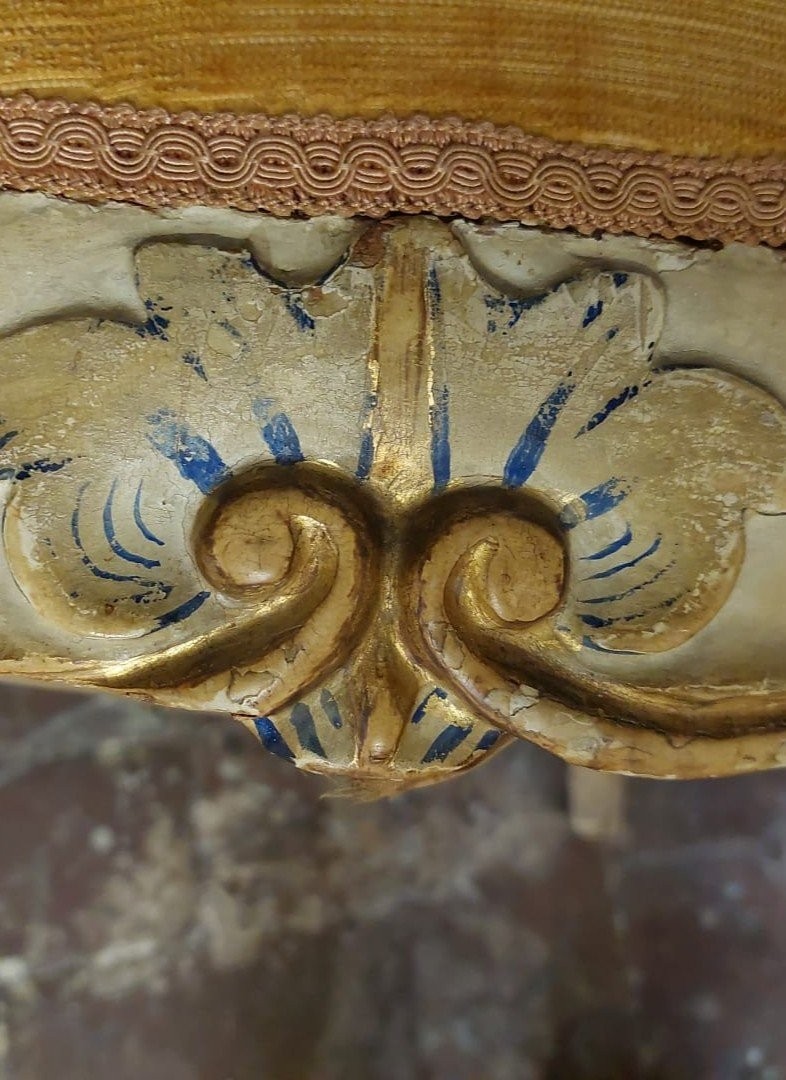 GRANDE POLTRONA SCOLPITA IN LEGNO, ANTICA LACCATA E DORATA XIX  SECOLO-photo-3