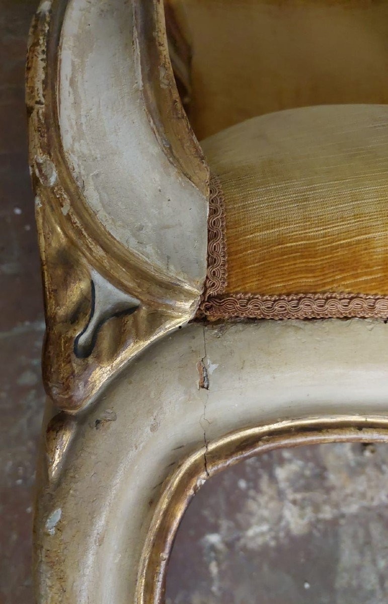 GRANDE POLTRONA SCOLPITA IN LEGNO, ANTICA LACCATA E DORATA XIX  SECOLO-photo-4