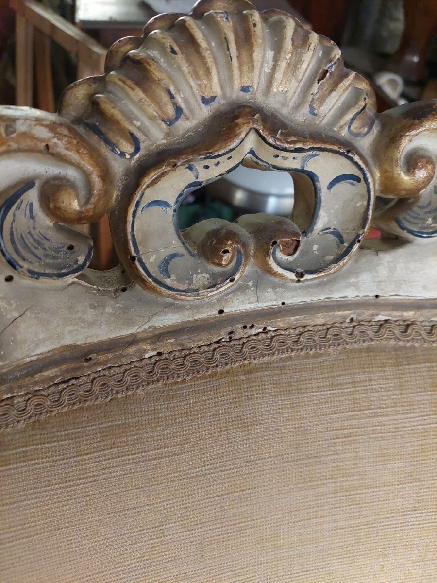 GRANDE POLTRONA SCOLPITA IN LEGNO, ANTICA LACCATA E DORATA XIX  SECOLO-photo-6