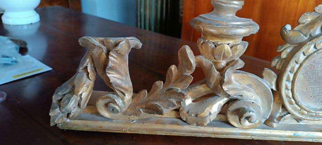 Antico portacandele con cartagloria in legno dorato XVIII secolo-photo-4