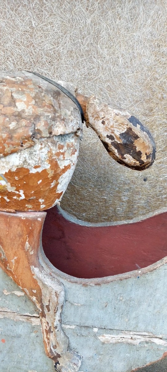 RARO ANTICO CAVALLO A DONDOLO XIX SECOLO LEGNO E CARTAPESTA DIPINTO-photo-5