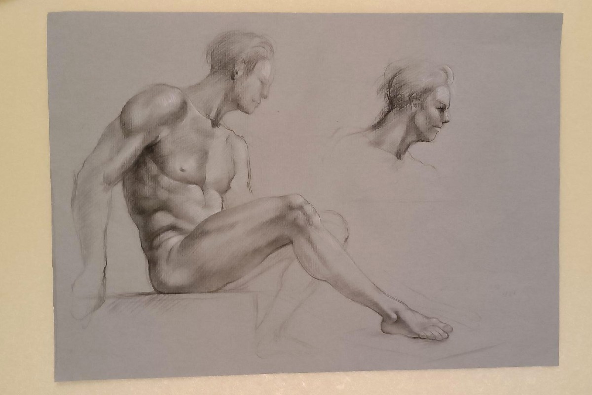 2 disegni a matita su carta meta' XX SECOLO - NUDI MASCHILI-photo-4