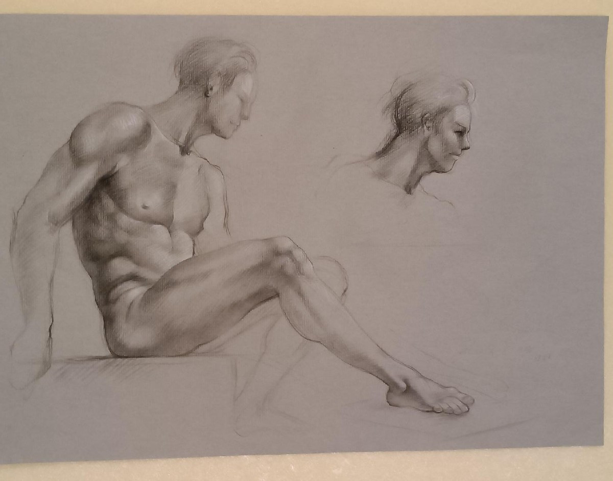 2 disegni a matita su carta meta' XX SECOLO - NUDI MASCHILI-photo-3