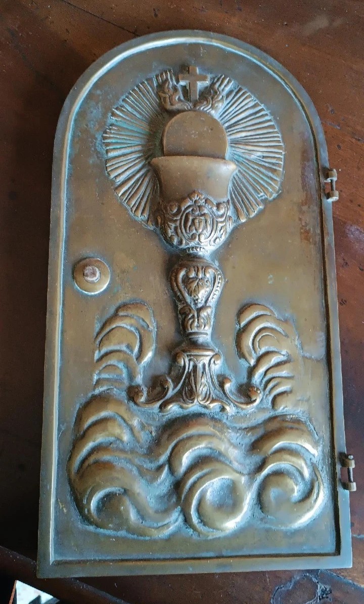 arte sacra antico sportello in bronzo massiccio IHS - 3,2 kg-photo-2