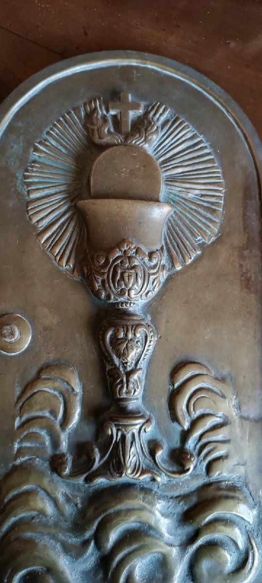 arte sacra antico sportello in bronzo massiccio IHS - 3,2 kg-photo-3