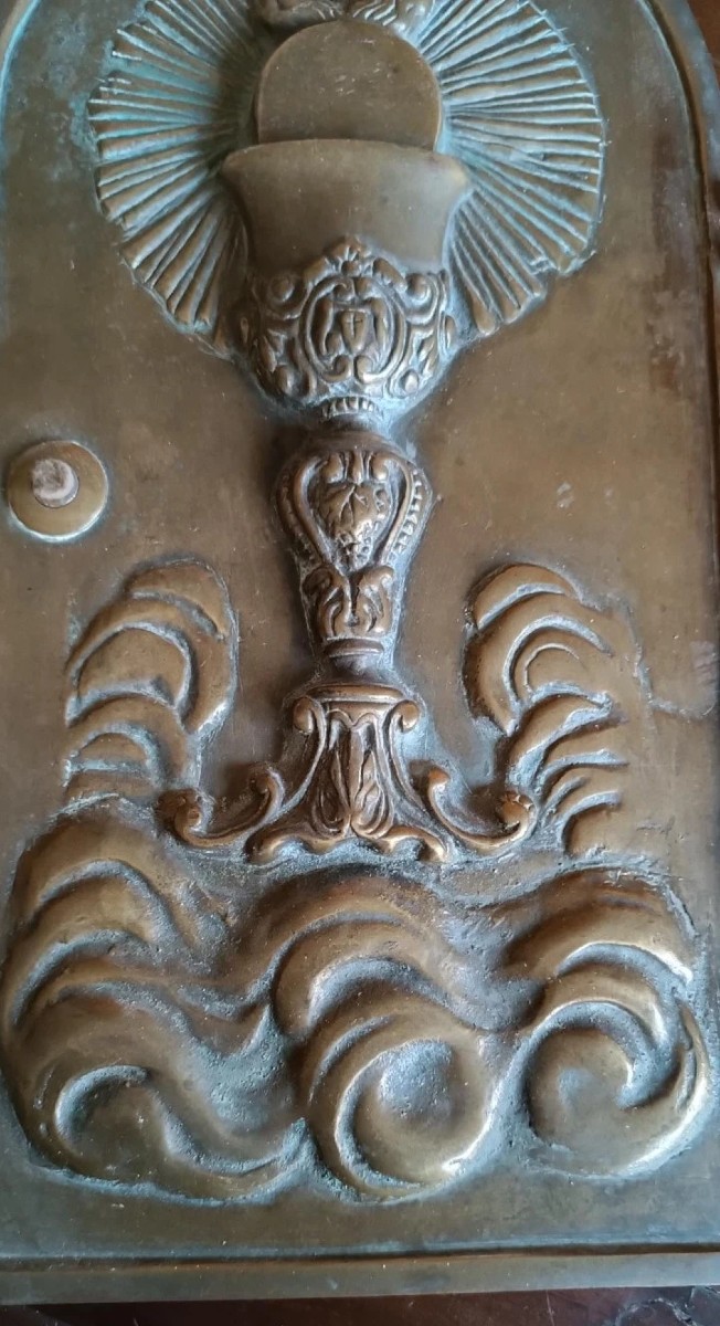 arte sacra antico sportello in bronzo massiccio IHS - 3,2 kg-photo-4