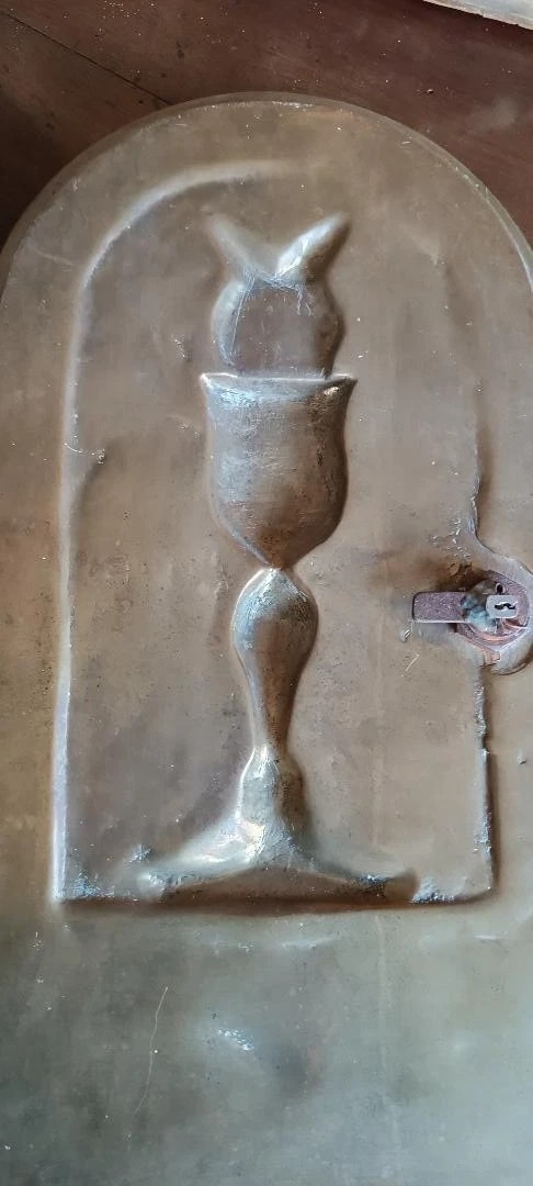 arte sacra antico sportello in bronzo massiccio IHS - 3,2 kg-photo-5