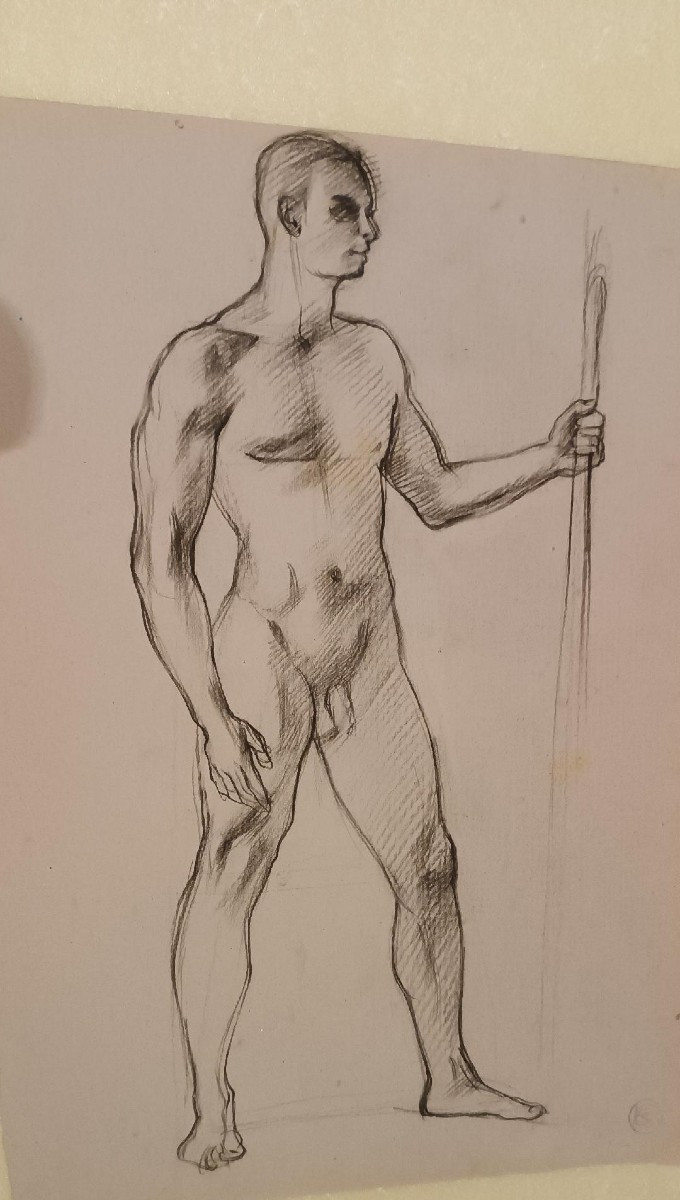 2 disegni a matita su carta meta' XX SECOLO - NUDI MASCHILI-photo-4