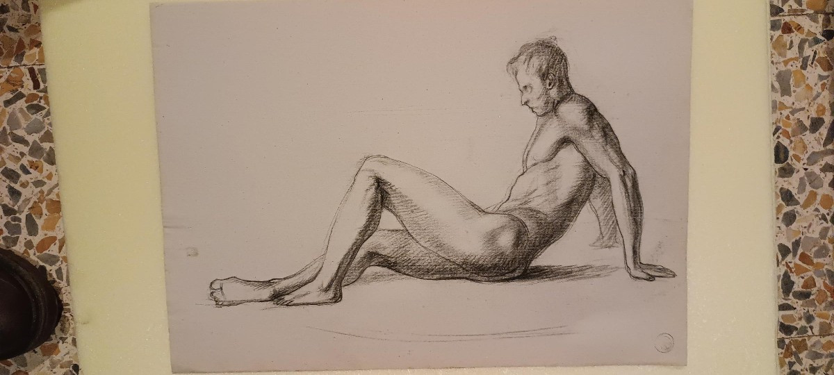 2 disegni a matita su carta meta' XX SECOLO - NUDI MASCHILI-photo-1