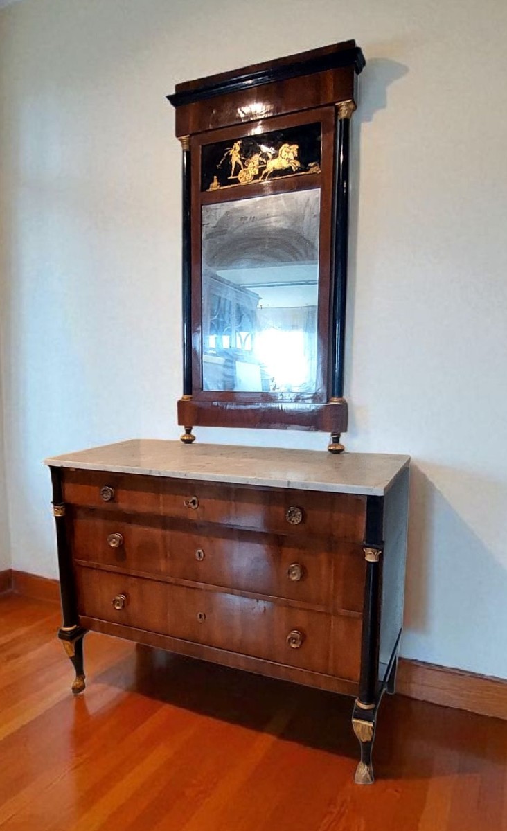 Cassettone impero con specchiera-primi 800 Italia (LUCCA)