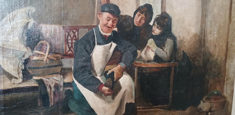 dipinto antico olio su tela XIX secolo scuola italiana "IL CIABATTINO"  -photo-4