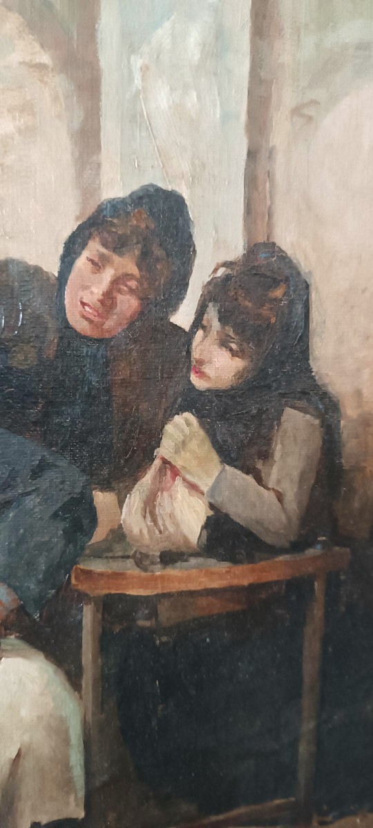 dipinto antico olio su tela XIX secolo scuola italiana "IL CIABATTINO"  -photo-1