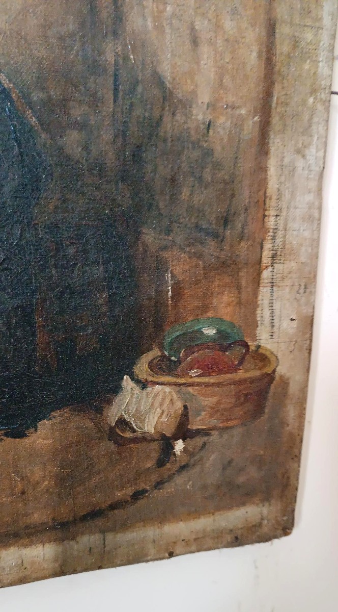 dipinto antico olio su tela XIX secolo scuola italiana "IL CIABATTINO"  -photo-4