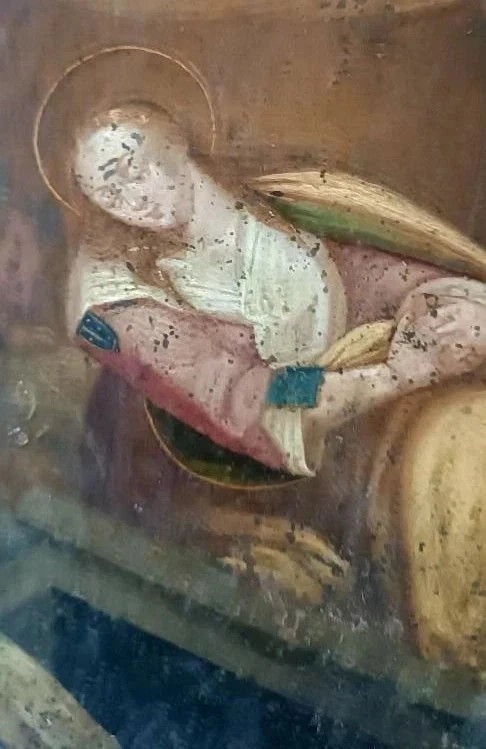 Antico dipinto su rame ,scuola fiamminga  XVII secolo ,raffigurante santa-photo-1