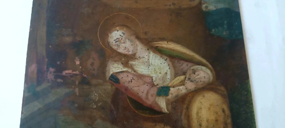 Antico dipinto su rame ,scuola fiamminga  XVII secolo ,raffigurante santa-photo-2