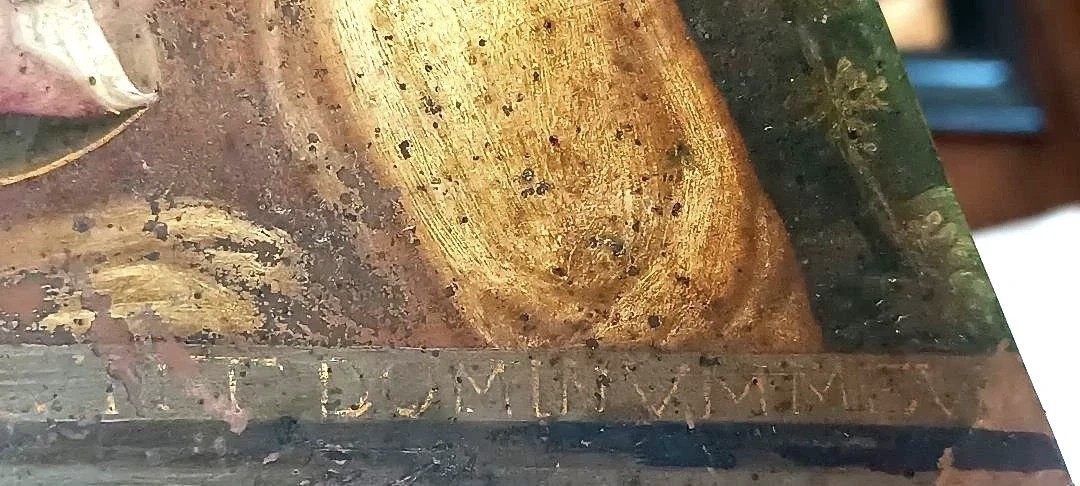 Antico dipinto su rame ,scuola fiamminga  XVII secolo ,raffigurante santa-photo-4