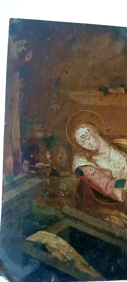 Antico dipinto su rame ,scuola fiamminga  XVII secolo ,raffigurante santa-photo-6