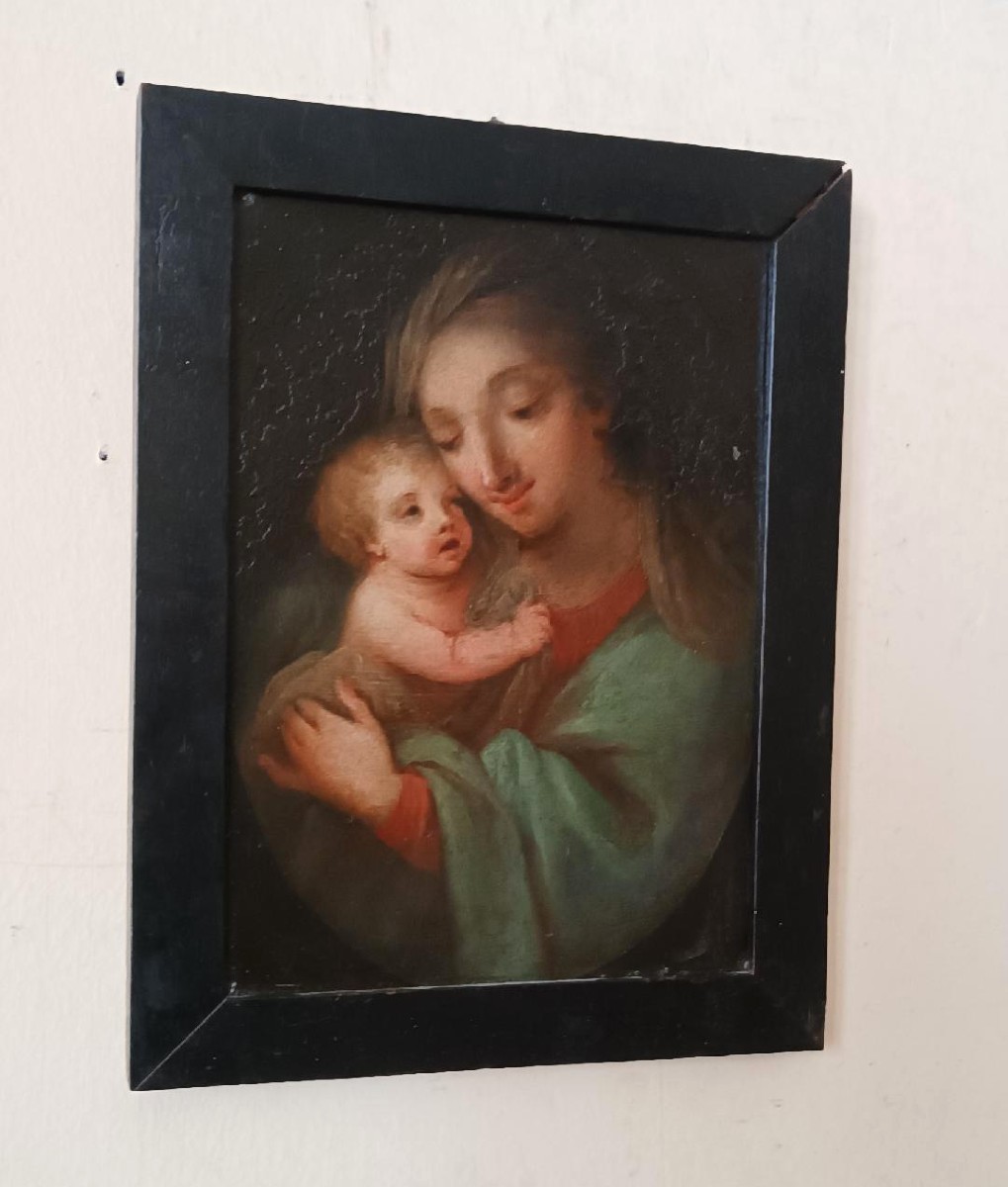 Antico dipinto su rame-madonna con bambino -scuola italiana-photo-2