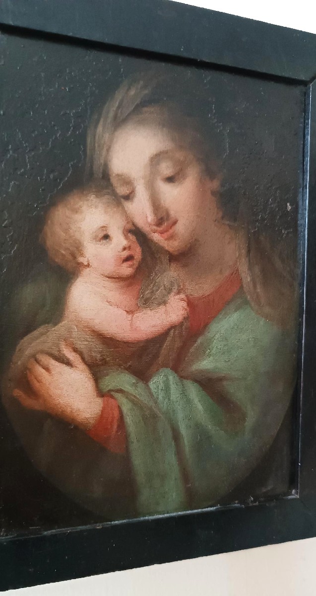 Antico dipinto su rame-madonna con bambino -scuola italiana-photo-3
