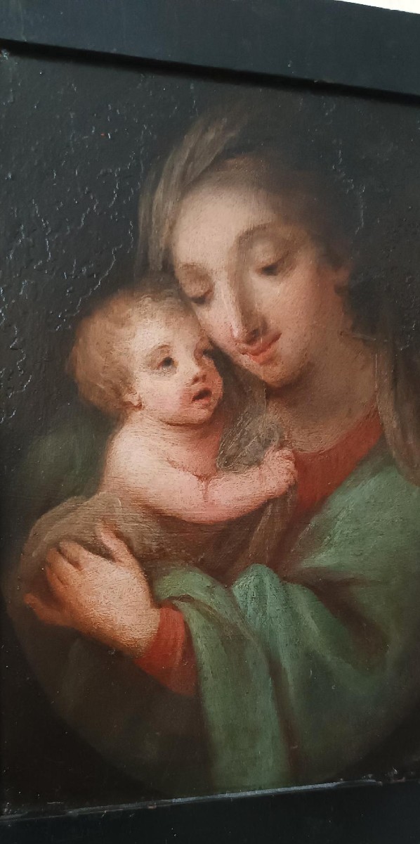 Antico dipinto su rame-madonna con bambino -scuola italiana-photo-4