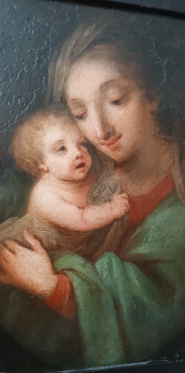 Antico dipinto su rame-madonna con bambino -scuola italiana-photo-1