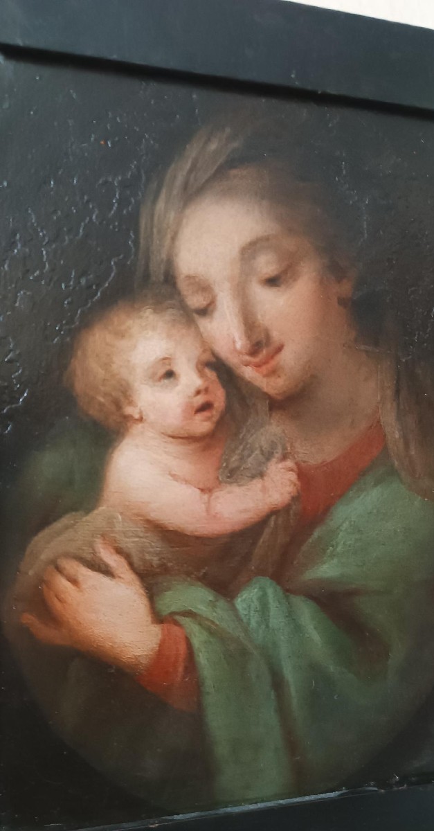 Antico dipinto su rame-madonna con bambino -scuola italiana-photo-4