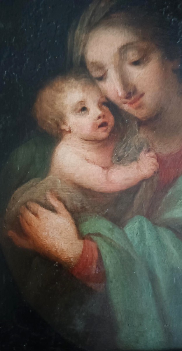 Antico dipinto su rame-madonna con bambino -scuola italiana-photo-5