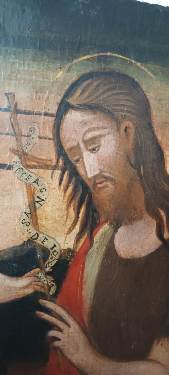 Antica tavola dipinta -Sacra famiglia-Scuola veneziana cretese XVI secolo-photo-1