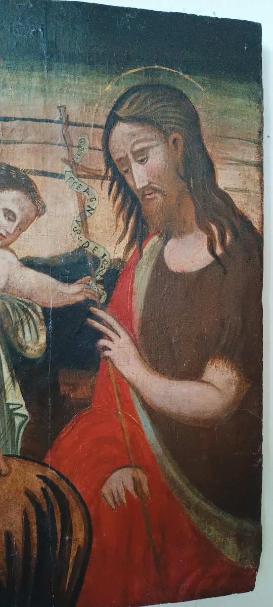 Antica tavola dipinta -Sacra famiglia-Scuola veneziana cretese XVI secolo-photo-4