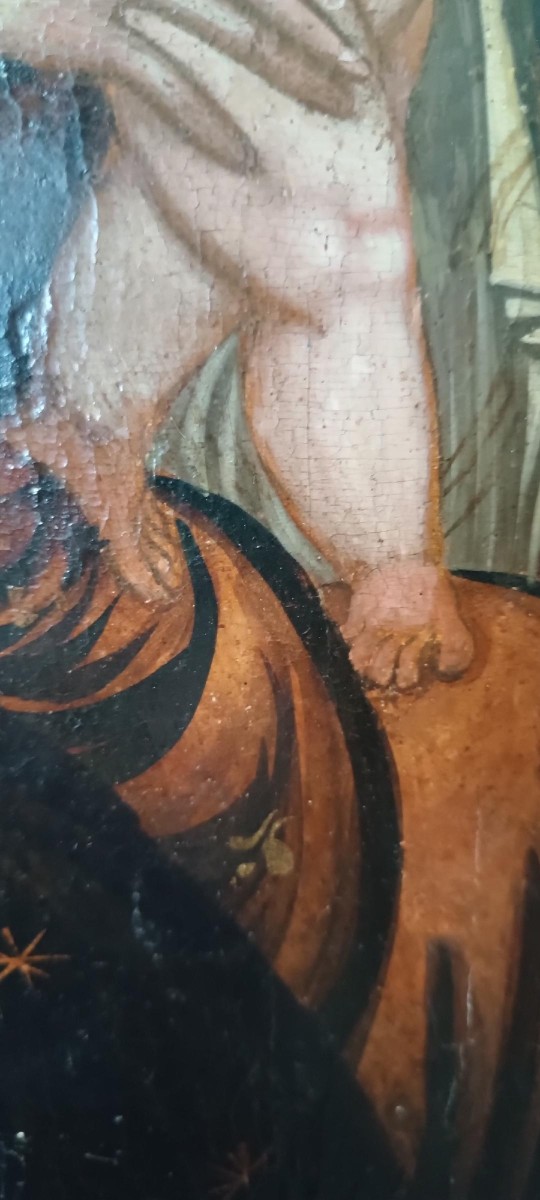 Antica tavola dipinta -Sacra famiglia-Scuola veneziana cretese XVI secolo-photo-6