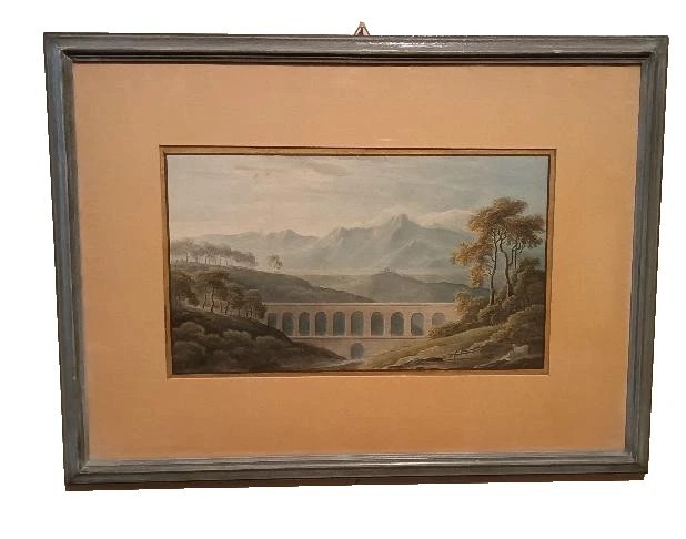 6 Antichi acquerelli su carta primi 800 - paesaggi con acquedotto,  ponte-photo-1