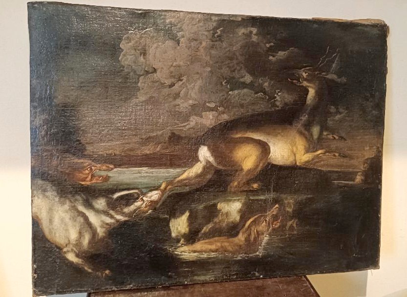Scena Di Caccia - Dipinto Antico XVII Secolo Scuola Fiamminga 