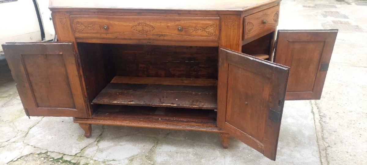 Grande antica credenza scantonata Veneto XVIII secolo ciliegio massello-photo-3