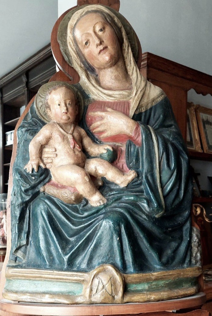 Madonna del latte scultura in stucco policromo inizi XVII-photo-2