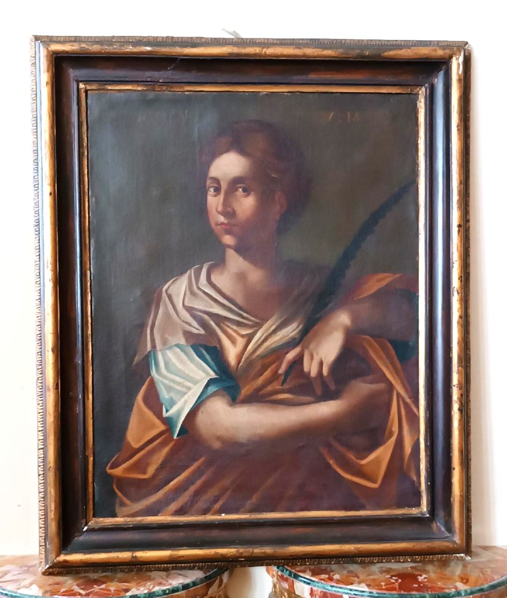 Antico olio su tela - Santa Agnese-Scuola romana XVII SECOLO-photo-2