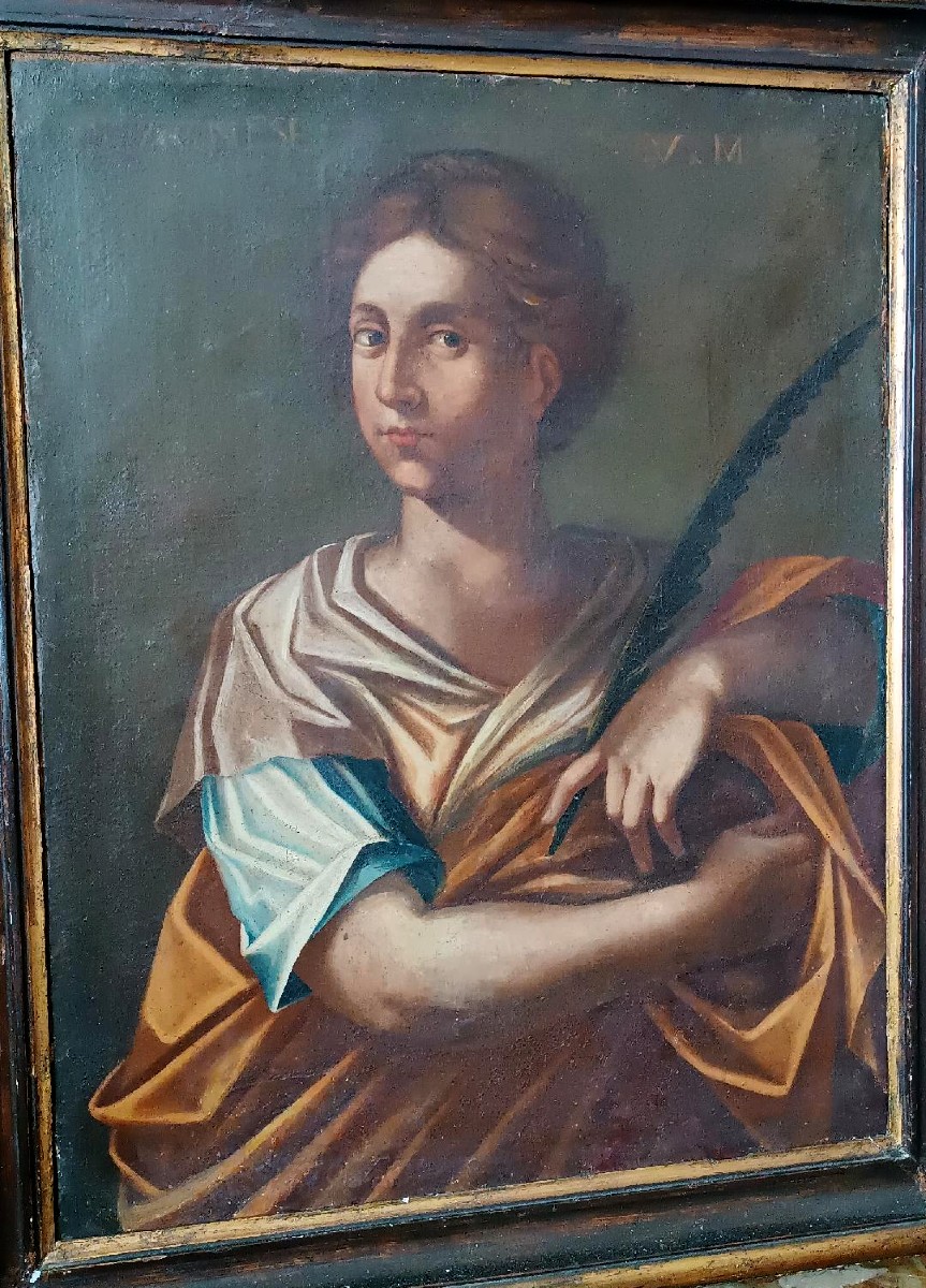 Antico olio su tela - Santa Agnese-Scuola romana XVII SECOLO-photo-3