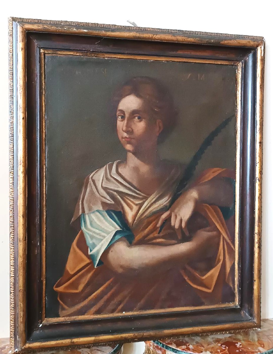 Antico olio su tela - Santa Agnese-Scuola romana XVII SECOLO-photo-4