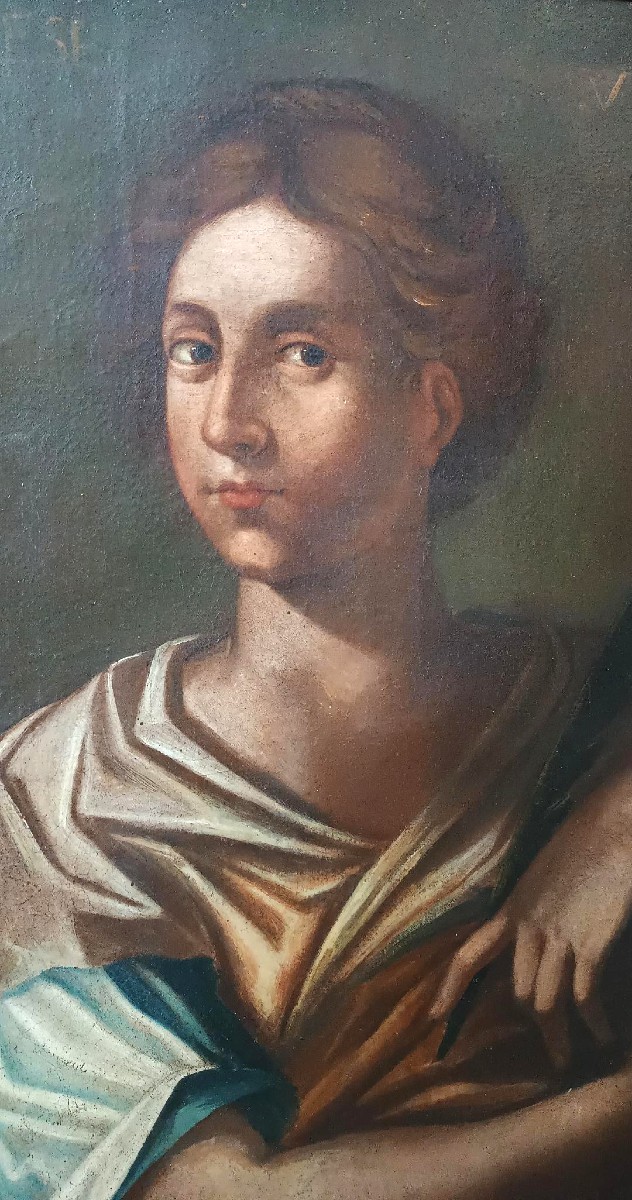 Antico olio su tela - Santa Agnese-Scuola romana XVII SECOLO-photo-2