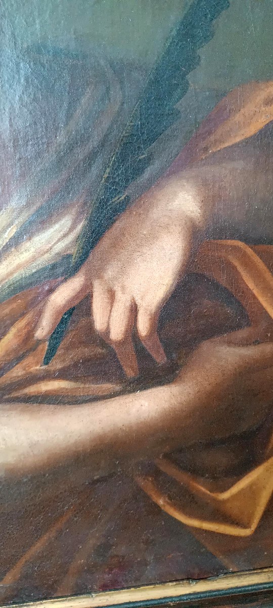 Antico olio su tela - Santa Agnese-Scuola romana XVII SECOLO-photo-3