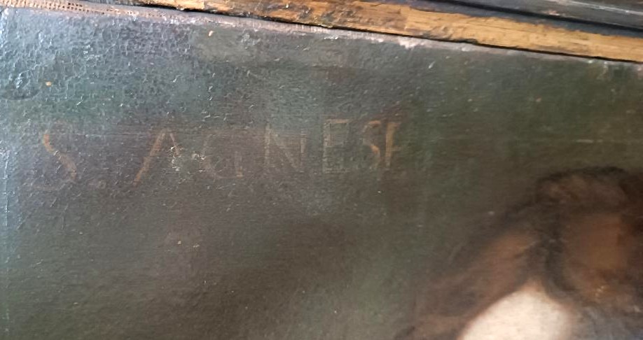 Antico olio su tela - Santa Agnese-Scuola romana XVII SECOLO-photo-4