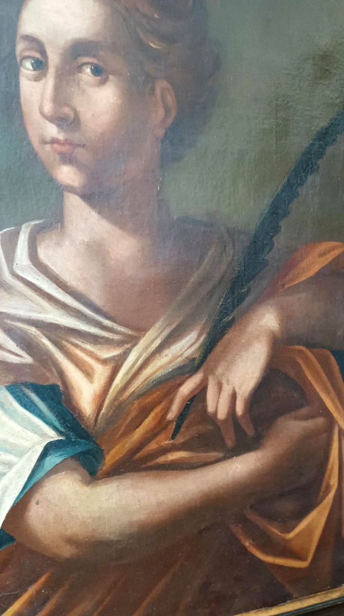 Antico olio su tela - Santa Agnese-Scuola romana XVII SECOLO-photo-6