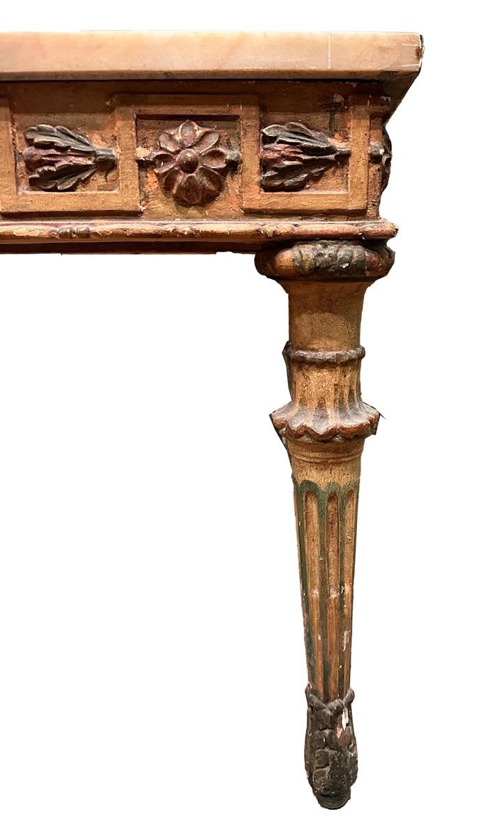 Tavolo luigi XVI laccato e dorato piano in marmo -photo-2