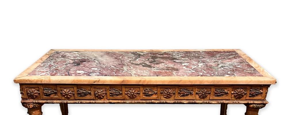 Tavolo luigi XVI laccato e dorato piano in marmo -photo-3