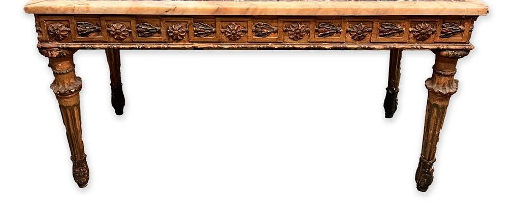 Tavolo luigi XVI laccato e dorato piano in marmo -photo-4