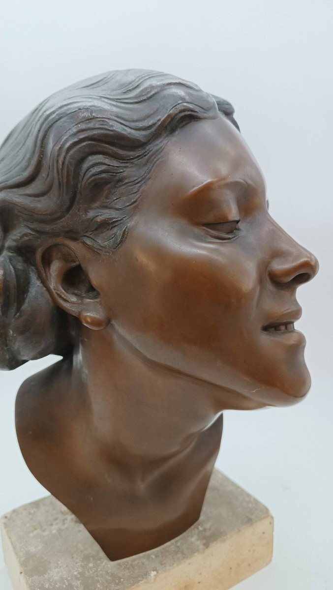 Scultura bronzo busto femminile di Attilio Torresini ANNI 20 -ritratto della moglie-photo-3
