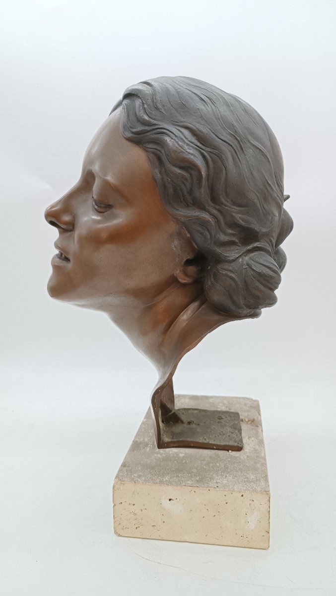 Scultura bronzo busto femminile di Attilio Torresini ANNI 20 -ritratto della moglie-photo-4